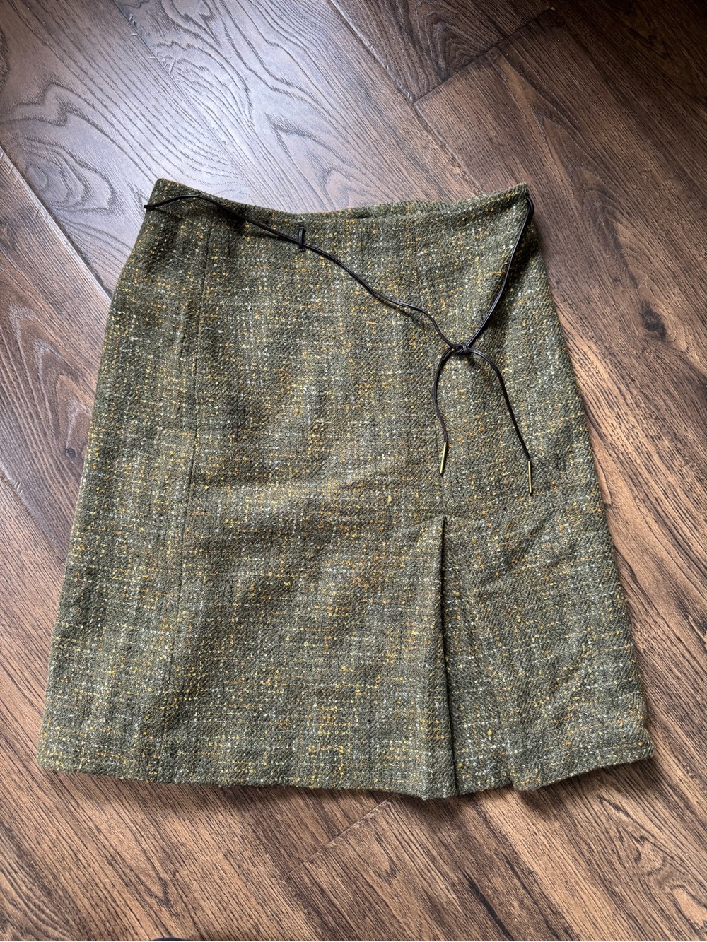 LOFT Olive Tweed Mini Skirt with Tie Detail